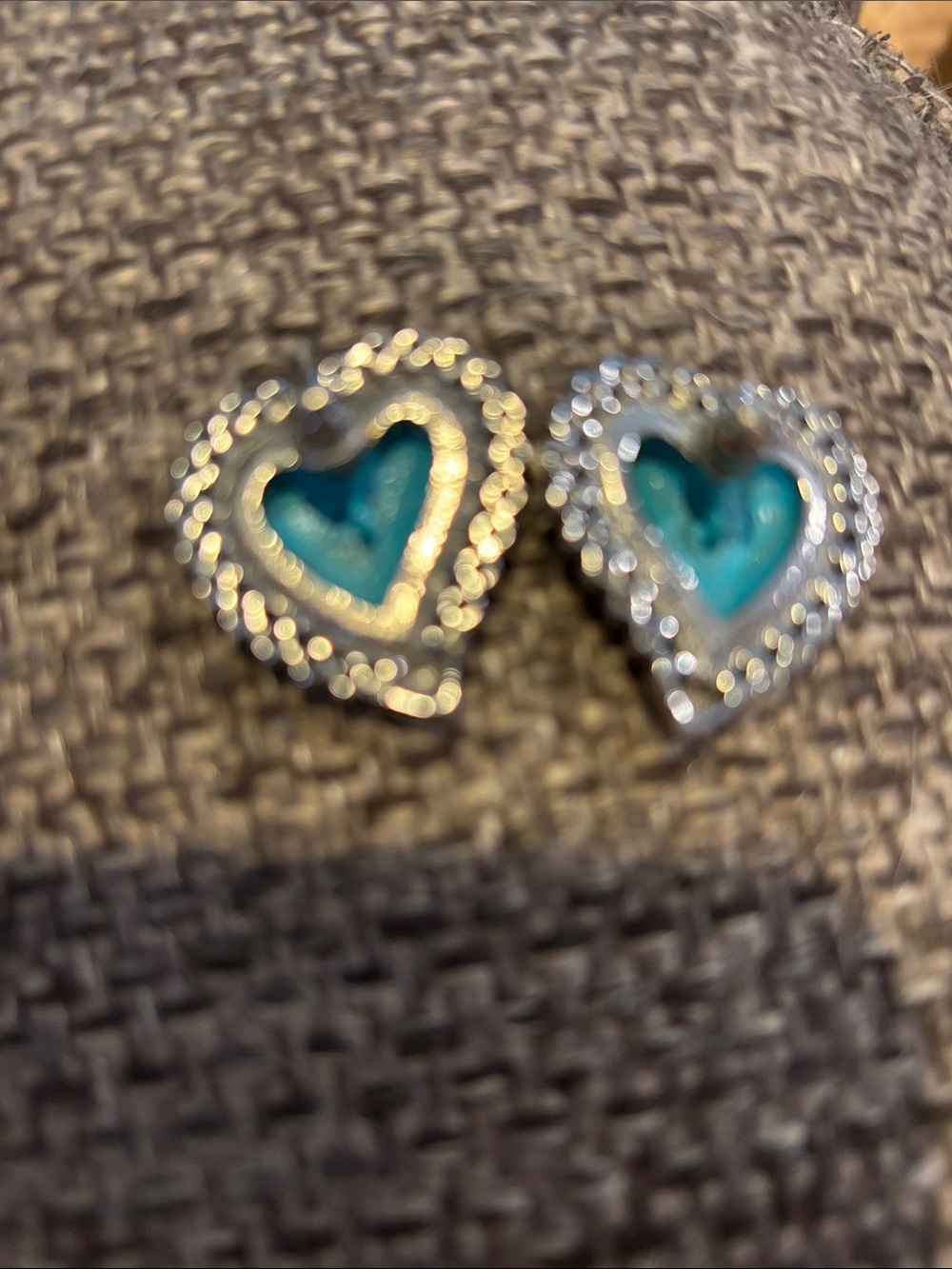 Heart Shaped Turquoise Stone Stud Earrings - Picture 2 of 3